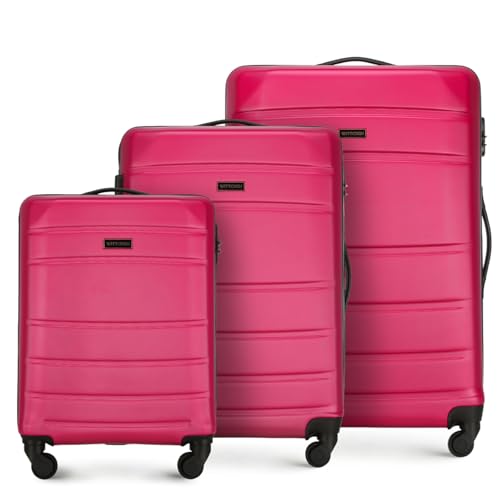WITTCHEN Globe Line Reisekoffer 3teiliges Kofferset Rollkoffer Trolley Handgepäck Hartschale aus ABS 4 Rollen Zahlenschloss Teleskopgriff Rosa Lufthansa/Eurowings/Ryanair/Condor/DiscoverAirlines