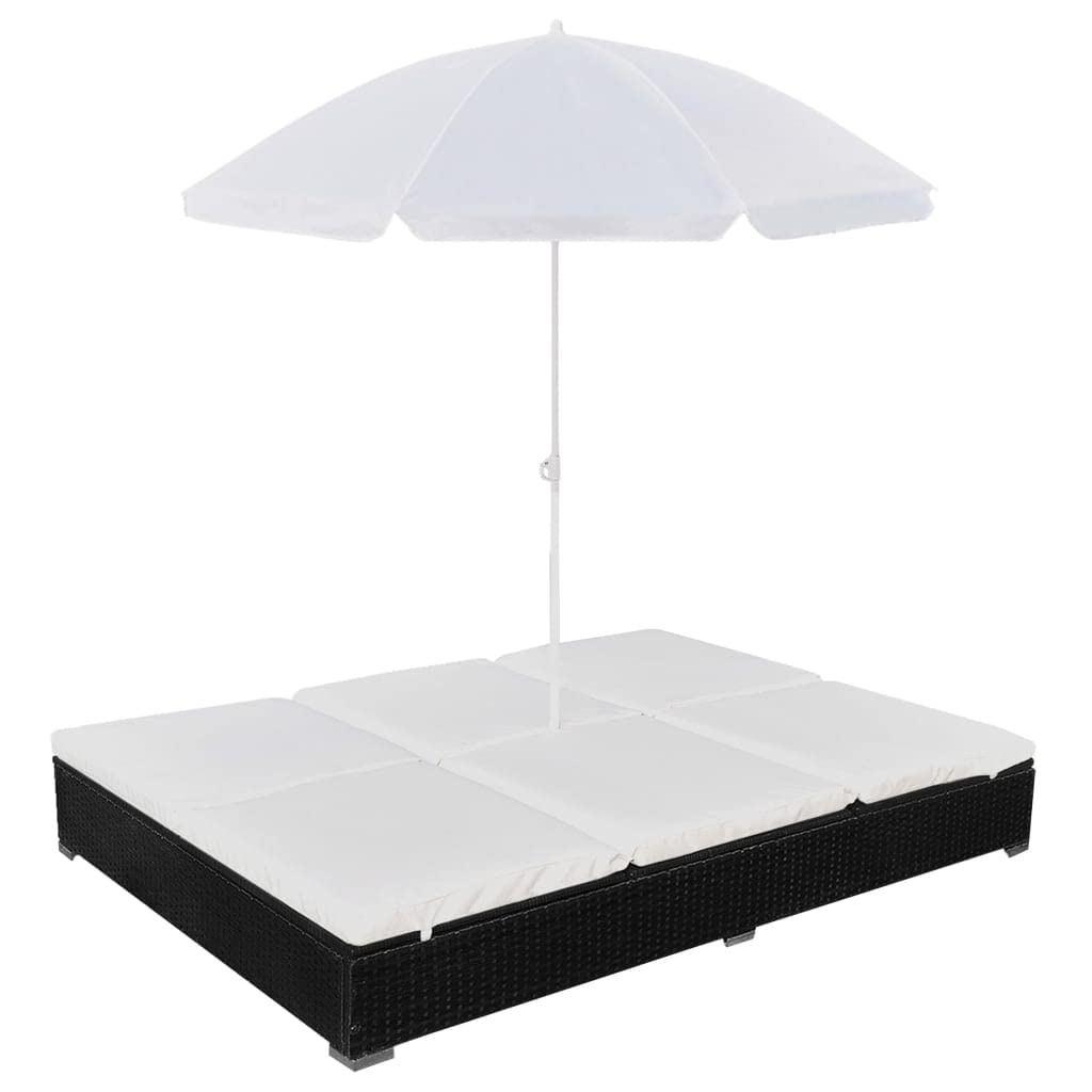 vidaXL Tumbona con Sombrilla Jardín Mueble Hamaca con Parasol Piscina Asiento Sofá Exterior Patio Terraza Ratán Sintético Negro Material Tipo Mimbre