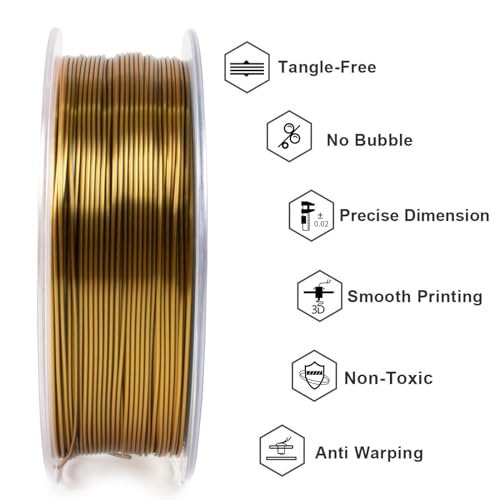 Image of Geeetech Silk PLA Filament 1.75mm Silk Dual Color Filament, Coextrusion Dichromatic Metal-Like Shiny Consumable 1kg (2.2lbs) 1 Spool, Dimensional Accuracy + /- 0.02 mm, Gold Black