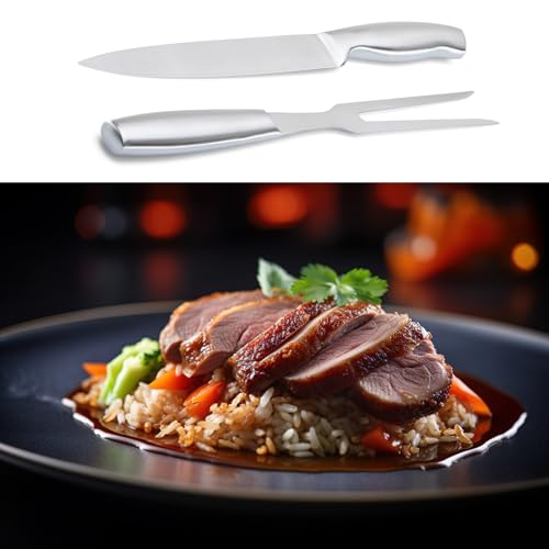 Foto von Robin Goods® 2-teiliges Tranchierbesteck-Set - Grill-Besteck aus rostfreiem Edelstahl - Fleischmesser und Fleischgabel - Bratengabel - Koch- und Küchenzubehör