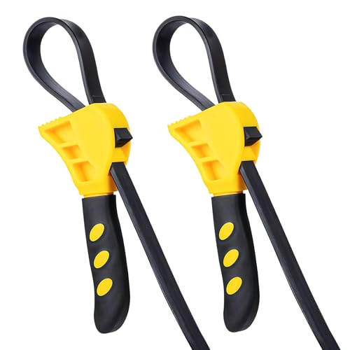 Naseom 2pcs Rubber Strap Wrench, Adjustable Strap Wrench Set, 500mm Oil Filter Strap Wrench, Heavy Duty Rubber Pipe Wrench