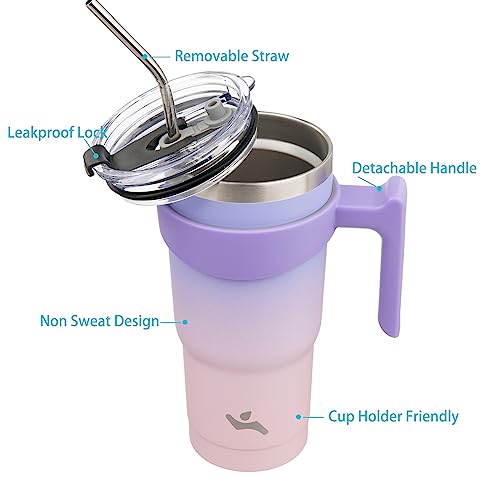 Image of Konokyo 20 oz Tumbler with Handle and Straw, Insulated Travel Mug