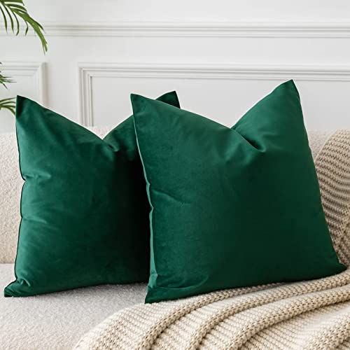 Image of JUSPURBET 22x22 Decorative Velvet Throw Pillow Covers Set of 2,Dark Green | Modern Soft Cushion Covers Cases with Hidden Zipper for Couch Sofa Bed Living Room Bedroom Christmas Decor