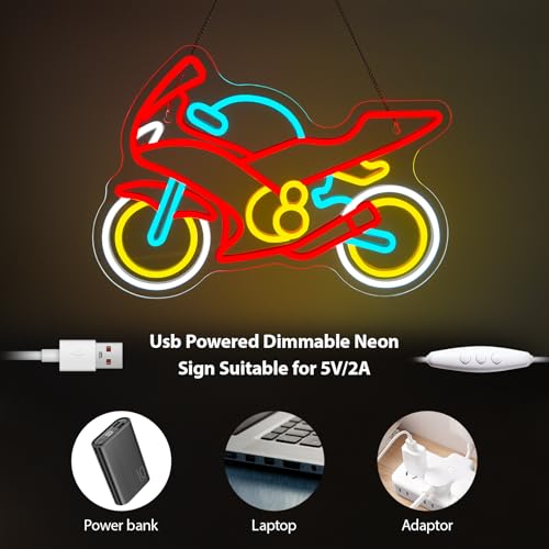 Image of Colorful Motorcycle Neon Sign LED Dirt Bike Light Up Garage Decor Vintage Racing Man Cave Wall Art Sport Motocross Fathers Day Neon Signs for College Room Night Lights Teens Bedroom Decorations
