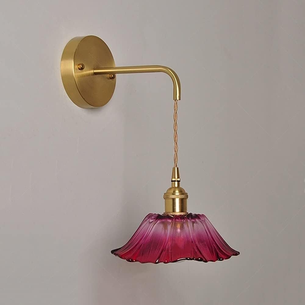 Applique da Parete per Interni Lampada da Parete in Vetro Paralume A Forma di Fiore Stile Rustico Vintage Ottone Lampade da Parete Moderne per Soggiorno Camera da Letto delle Ragazze Comodino Verand