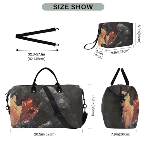 Large Travel Duffel Bag, Wolf and Man Sports Tote Gym Bag, Shoulder Weekender Overnight Bag for Women Men, Carry On Luggage with Toiletry Bags3