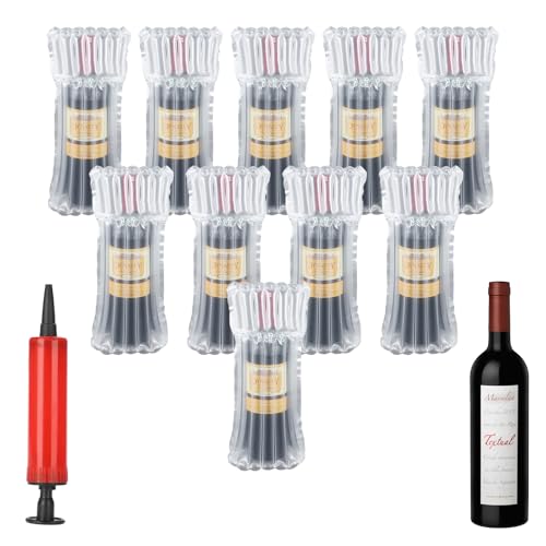 Weinflaschenschutz,10pc Luftpolsterbeutel,Weinflaschen Verpackung,Bubble Wrap Packaging,Bubble Bag,für Transport und sichere Verpackung,aufblasbare Luftsäulen mit Luftpumpe(Zufällige Farbe)