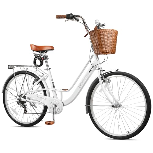 esheno 26 Inch Women Beach Cruiser Bike, 7 Speed Hybrid Cruiser Bike with Adjustable Seat, Beach...