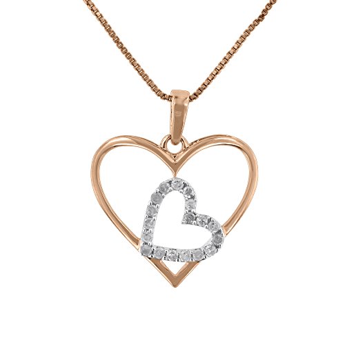 Original Classics Two Tone .925 Sterling Silver 1/4 cttw Diamond Double Heart Pendant Necklace (I-J, I3)