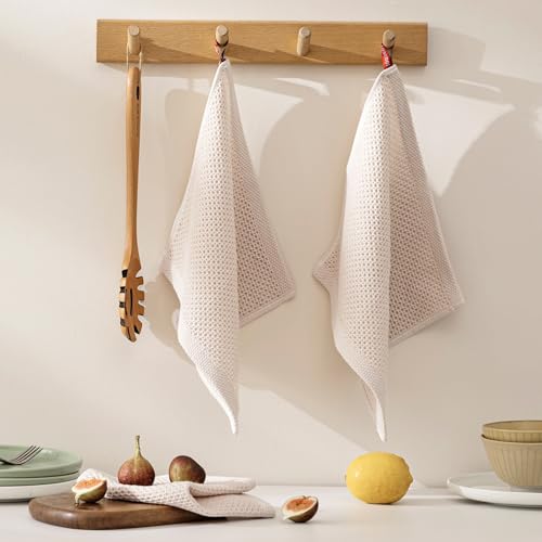 Image of joybest Cotton Kitchen Dish Cloths, 8-Pack Waffle Weave Ultra Soft Absorbent Dish Towels Washcloths Quick Drying Dish Rags, 12x12 Inches, Beige