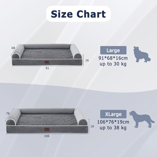 WESTERN HOME Hundebett Grosse Hunde Hundekörbchen Mittelgroße Hunde, Orthopädisches Hundebett Abwaschbar,Hundebetten Mit Rand Dunkelgrau 91x68x16 cm