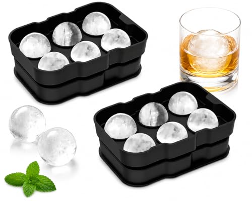 2 Pack Ice Ball Maker Mold BPA-Free Reusable Round Ice Cube Tray Easy Release Large Ice Sphere Molds for Whiskey Bourbon Scotch Cocktails & Drinks Black