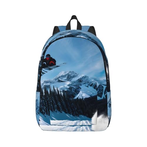 Image of FKGKDF Snowboard Print Canvas Backpack, Lightweight Backpack, Great for Outdoor, Travel and Daily Use, Black, S