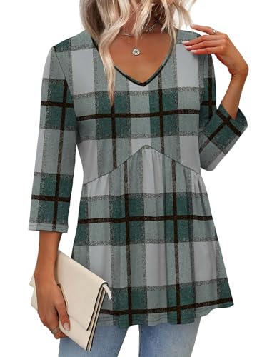 Image of OFEEFAN 3 /4 Length Sleeve Womens Tops 2026 Blouses for Women Dressy Casual Fashion Clothing V Neck Babydoll Tops Fall Outfits