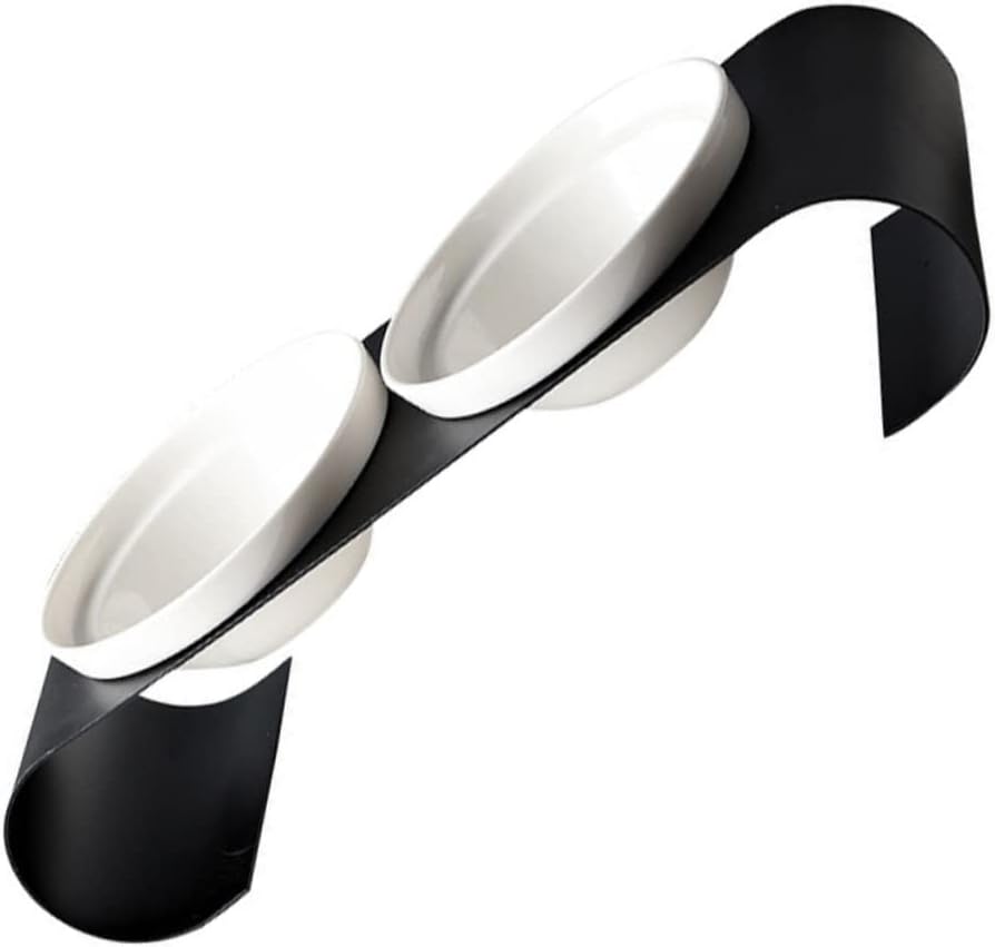 Garneck Iron Rack Double Bowl Ceramic Cat Feeding Bowl Pet Ceramic Feeder Cat Food and Water Dish