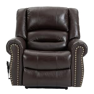 Genuine Leather Power Lift Recliner Elderly Chair Lay Flat Lift Chairs Remote Control with Point Like Distribution MassageHeatingAdjusting Reclining Model Brown