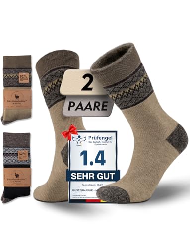 Juclise Socken aus Alpakawolle für Damen und Herren warme feuchtigkeitsableitende Crew-Socken zum Wandern (DE/NL/SE/PL Numerisch 42 47 Regular Regular Beige Muster + Schwarzes Muster)