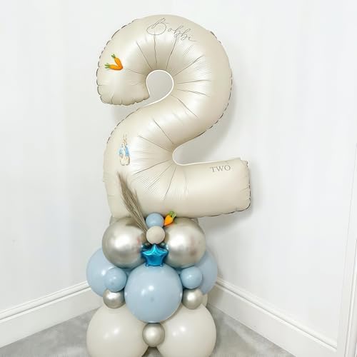 Image of Cream Number 2 Balloons,40 Inch 2 Balloons Giant Helium Foil Mylar Beige 2 Balloon Number for Birthday Party Anniversary Decorations
