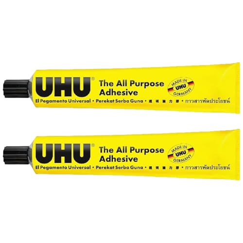 Image of UHU All Purpose Glue Adhesive - Liquid Synthetic Resin Adhesive - 125ml Tubes - Pack of 2 Tubes