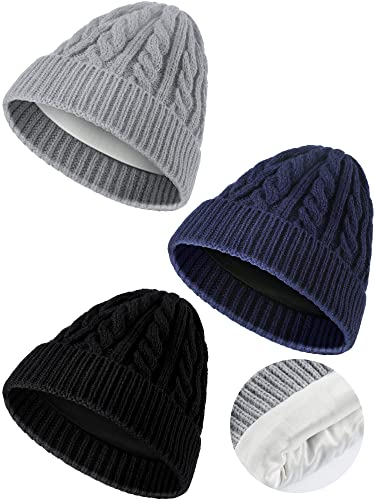 3 Pieces Kids Satin Lined Knit Beanies Winter Hat Child Warm Ski Skull Caps for Girls Boys Baby Toddlers 3-12 Years