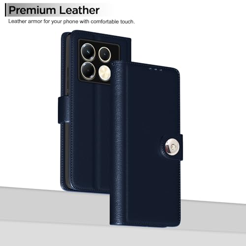 Image of Pikkme Flip Cover for Infinix Note 40 5G Leather Finish | Inside TPU with Card Pockets | Wallet Stand and Shock Proof | Complete Protection Button Flip Case(Blue)