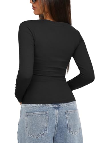Darong Women's Long Sleeve Crew Neck Shirts Fall Basic Casual Ruched Side Slim Fit T Shirts Tee Tops2