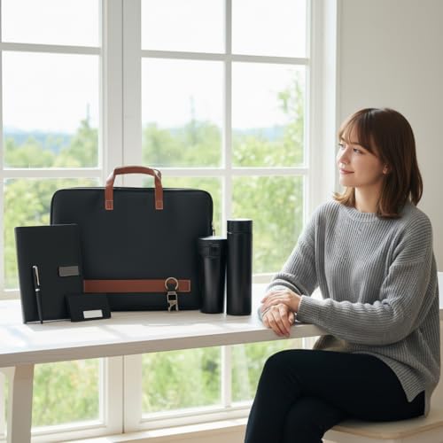 Image of Personalised 7 in 1 Corporate Gift Set which Includes Diary,Keychain, Bottle,Cardholder ,Metal Pen,Laptop Bag & Tumbler. Gift Set for, Employee of The Month, Corporate Gift for Clients .