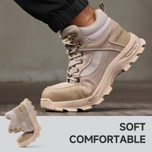 Image of Steel Toe Boots for Men Lightweight Work Boots for Men High Top Safety Boot with Kevlar Puncture-Resistant Midsole Comfortable Industrial Work Shoes Splash-Proof Botas De Trabajo para Hombre