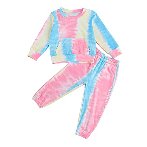 Toddler Infant Baby Boys Girls Fall Outfits Long Sleeve Tie-Dye Pocket Hoodie Sweater Top Pant Clothes Set (A-6, 4-5T)