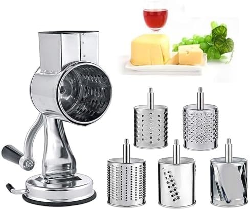 Rallador de alimentos de acero inoxidable, cortador manual de verduras con cuchillas versátiles para queso, frutas y nueces, ideal para cocinar y preparar comidas, fácil de limpiar y usar