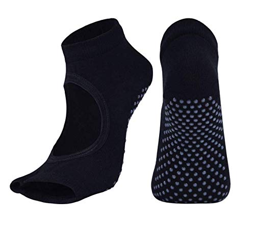 N/B Yoga Socks Split-Toe Yoga Socks Combed Cotton Non-Slip Open-Back Open Fingerless Dance Socks Half-Toe Socks Pilates (Black) #TOP28