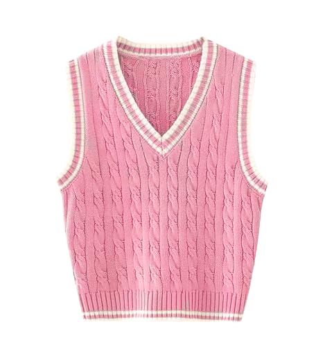 Womens Sweater Vest Cable Knit Casual V Neck Ribbed Preppy Pullover Tops Sleeveless2