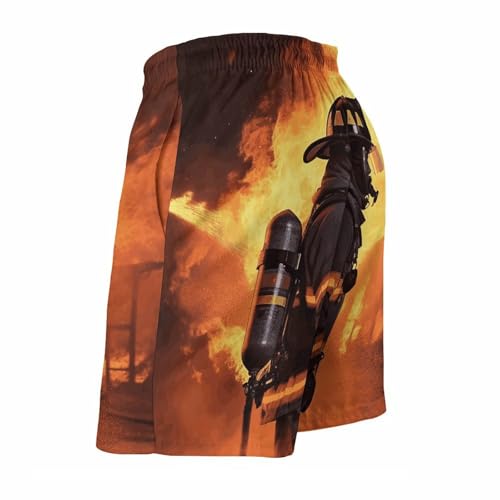 Firefighter Fireman Flame Mens Swim Trunks Quick Dry Hawaii Bathing Suit Board Shorts with Mesh Lining-4