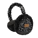 C.C Faux Fur Sequin Earmuffs For Women - Adjustable Soft Warm Winter Ear warmer (Black)