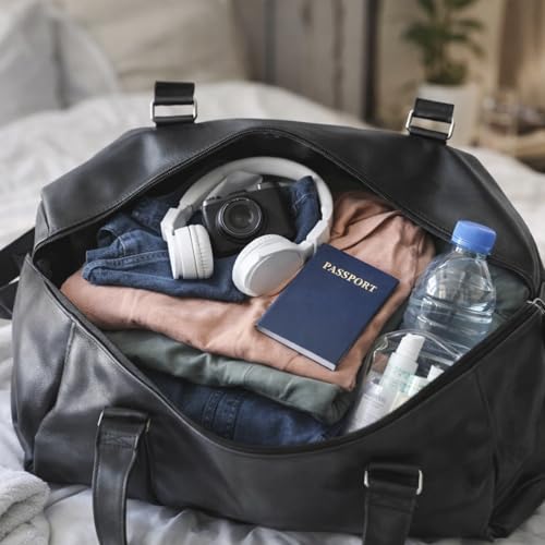 Image of POLICE Travel Duffel Bag I 32L Premium Vegan Leather Weekender Bag, Water-Repellent Gym & Travel Bag with Spacious Main Compartment, Detachable Shoulder Strap, Lightweight Carry-On I Black
