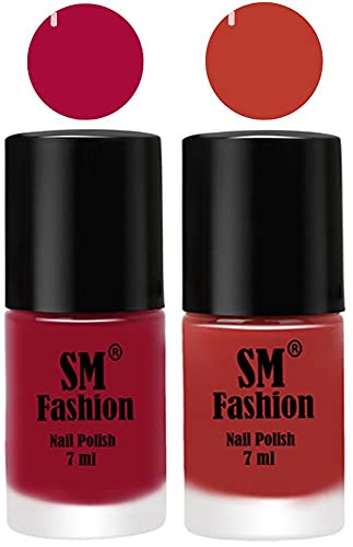 Image of Long Lasting Nail Polish | Nail Paint Combo 7 ml Each) - Set of 2 Raspberry-Dark Peach