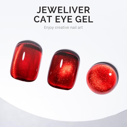 Image of MelodySusie Jeweliver Cat Eye Gel Nail Polish, 0.5 Fl Oz Burgundy Red Glitter Holographic Magnetic Nail Polish with Magnet, UV Nail Polish for Nail Art Manicure Salon DIY at Home C3109
