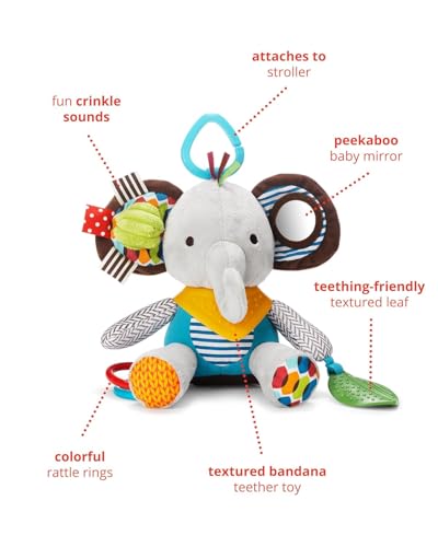 Image of Soft Toy Baby Activity and Teething Toy with Multi-Sensory Rattle and Textures, Gift for Newborns and Infants (Elephant)