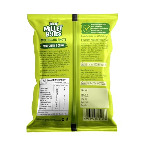 Image of Manna Multigrain Snacks, Pack of 10, Sour Cream & Onion Baked, No Palm Oil, No Maida Millet Bytes Multigrain Shotz