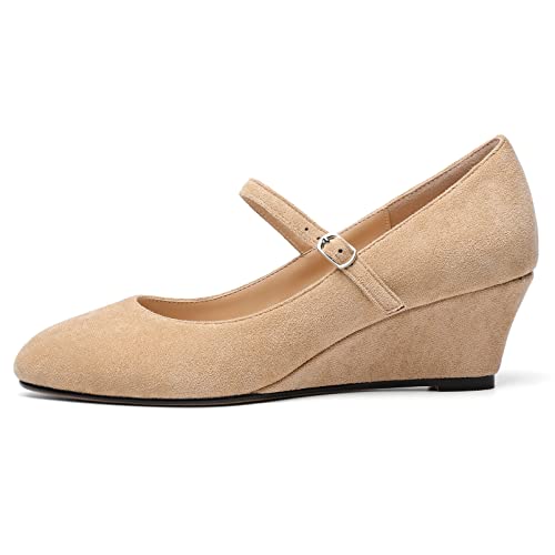Zamikoo Women's Mary Jane Wedge Low Heel Pumps 2 Inch Round Toe Wedge Heels Dress Shoes for Office Wedding Party2