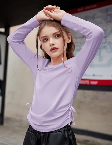 Image of Arshiner Girls Long Sleeve Shirts Ruched Knot Side Tunic Blouse Tee Tops