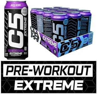 C5 Drink Extreme Mixed Berry Pre Workout Sugar Free, Zero Calories, 200mg High Caffeine, Creatine - Beta Alanine - Citrulline Malate High-Performance Pre-Workout Booster Supplement Pack of 12