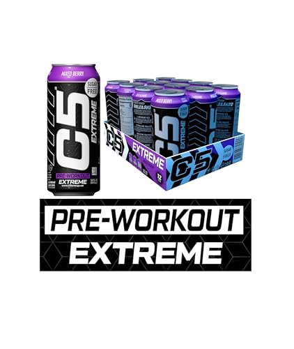 C5 Drink Extreme Mixed Berry Pre Workout Sugar Free, Zero Calories, 200mg High Caffeine, Creatine - Beta Alanine - Citrulline Malate High-Performance Pre-Workout Booster Supplement Pack of 12