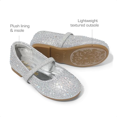 Dream Pairs Girls Mary Jane Rhinestone Dress Shoes Slip On Ballet Toddler Flats For Party, Wedding, Christmas Muy-Shine-Infant Silver/Glitter Size 7 Toddler thumb #2