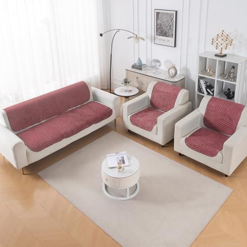 Image of HOKIPO Quilted Sofa Cover 5 Seater Set (3+1+1) - Sofa Cover for Seat & Back | 'Quilt Classic' Pink (IN-927 * 2+925 * 4-Onion)