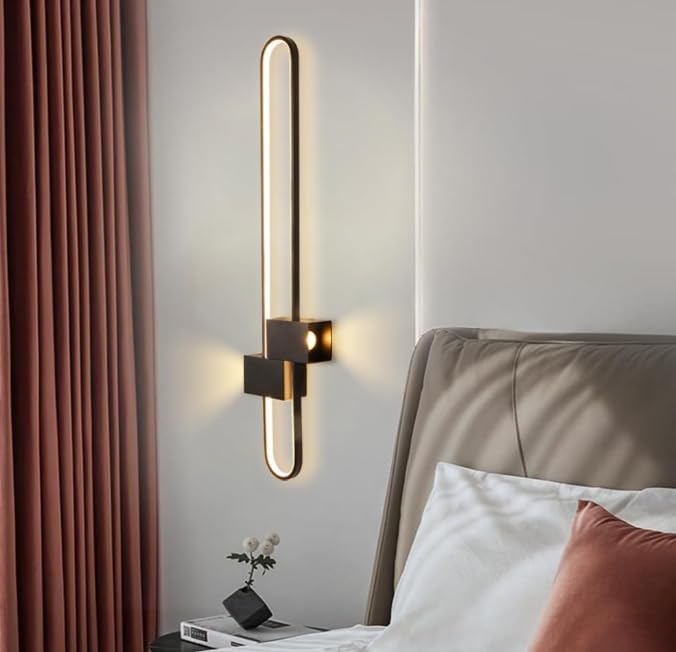 Image of 600mm Black Oblong LED Wall Light|Modern Oblong Wall Lamp for Bedroom, Living Room, Hallway, Bedside - 3-in-1 Color Modes (Warm White, Cool White, Natural White)