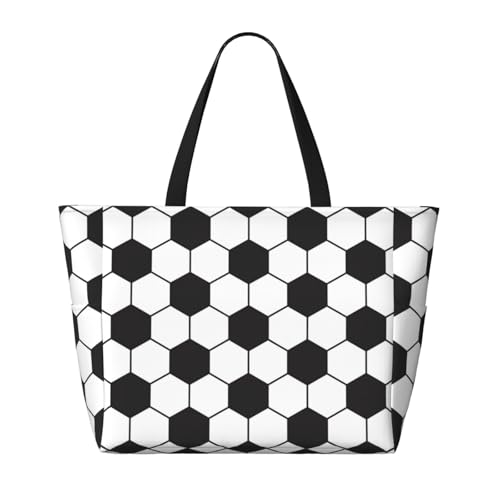 Soccer Ball White And Black Oversized Beach Tote With Zipper Pockets – Lightweight, Washable, And Spacious Travel Bag, Beach Vacation Essentials For Women2