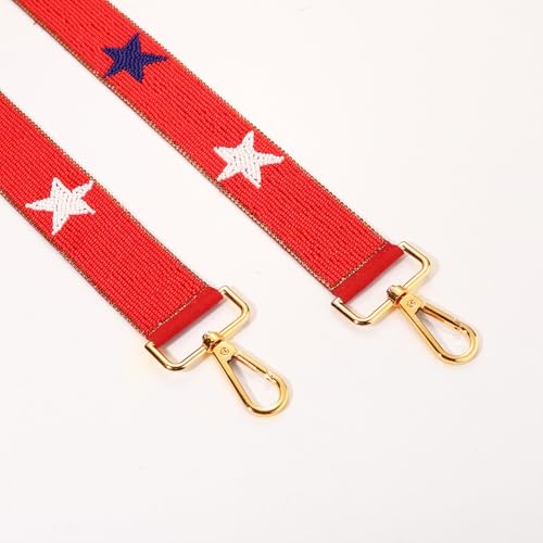 Image of 4th of July Purse Strap Red White Blue Beaded USA Star Purse Strap Replacement American Independence Day Outfits