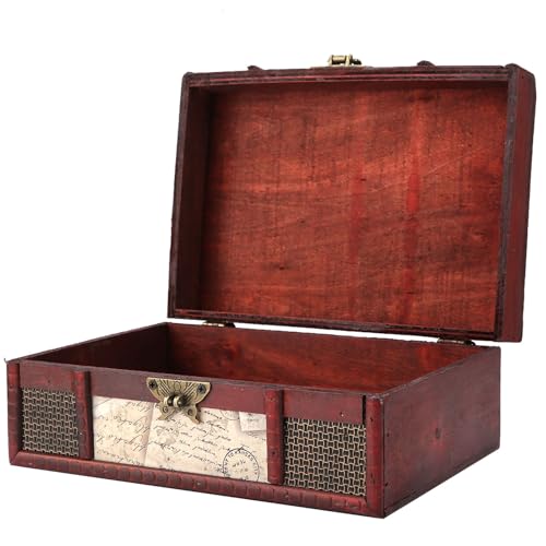 Image of TOPINCN Retro Vintage Wooden Storage Box Book Vintage Wooden Jewelry Organizer Decorative Storage Organizer Vintage Jewelry Treasure Box Small Decorative Treasure Chest(Stamp with lock)