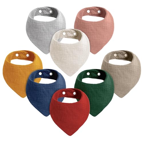 Image of Cherub Absorbent Muslin Bibs for Boys 8 Pack, 100% Cotton for Drooling and Teething, Soft Baby Boy Bandana Drool Bibs